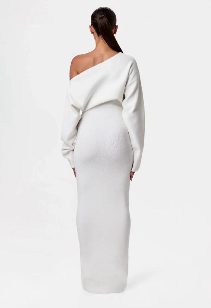 Ins Slim Robe tricotée à manches longues Soirée Sexy à épaules dénudées Robes longues moulantes - photo numéro 4