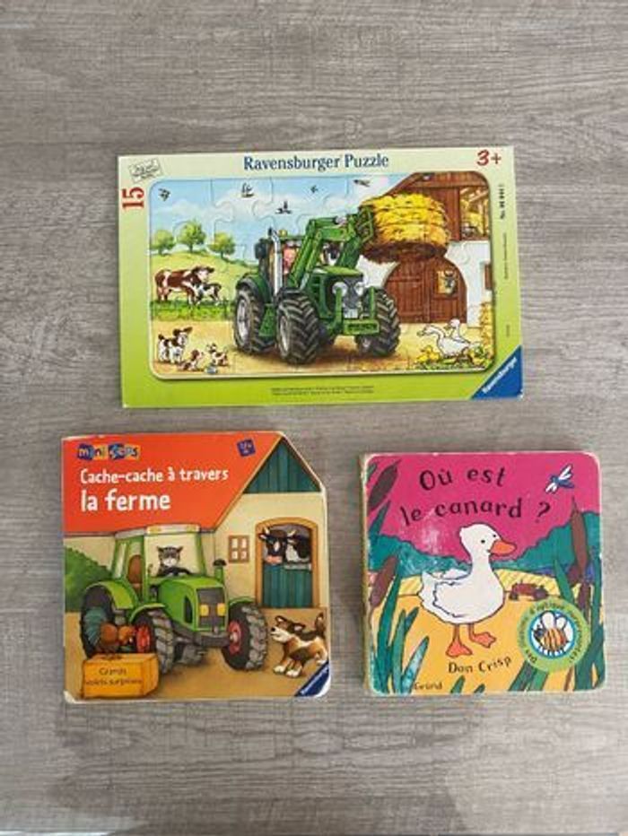 Lot puzzle et livres sur le thème de la ferme