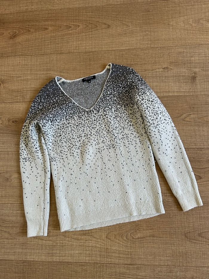 Pull blanc écru et argenté pailleté Morgan taille XS TBE - photo numéro 7