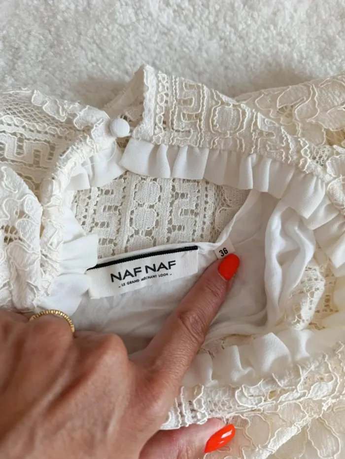 Robe Naf Naf 36 en dentelle blanc crème événement baptême mariage - photo numéro 6