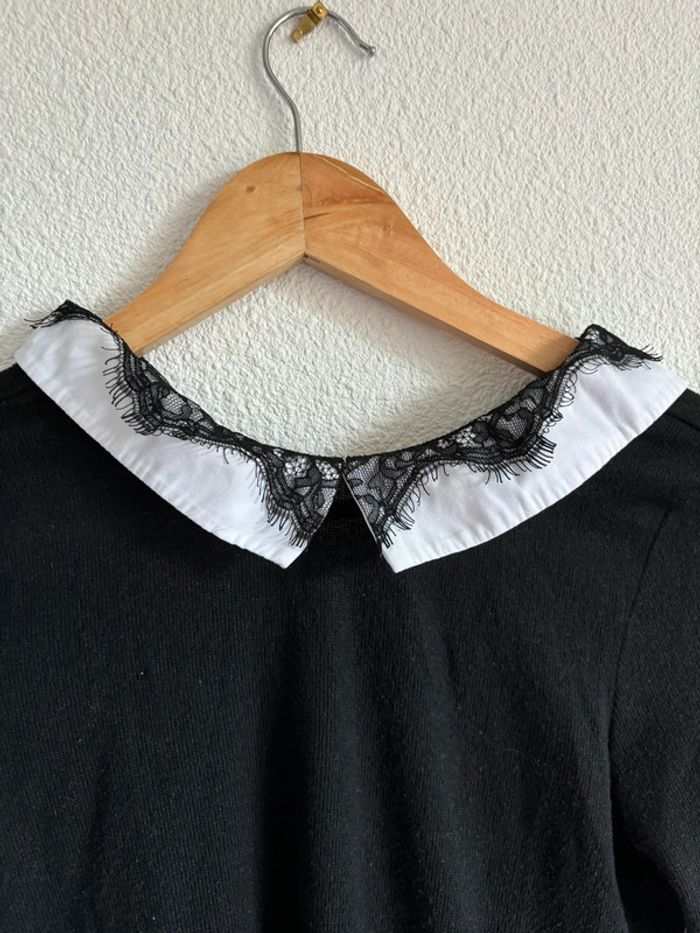 Pull Naf Naf col dentelle noir et blanc Taille XS - photo numéro 2