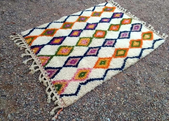 Tapis Beni ourain, Authentique tapis marocain, en laine véritable, Tapis fait main, Carpette - photo numéro 3