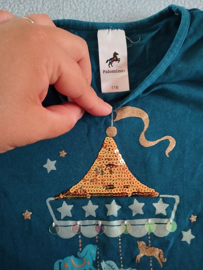 * T-shirt vert d'eau manches longues sequins T6A Palomino par C&A - photo numéro 3