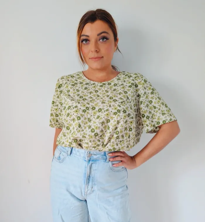 T-shirt oversize ample fluide vintage rétro vert fleuri taille 40 - photo numéro 2