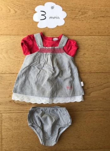 Ensemble t-shirt/robe/bloomer p’tit bisou 3 mois