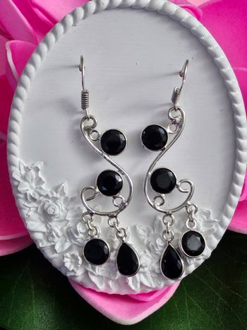 Boucles d oreilles en argent sterling 925 avec pierres onyx noir