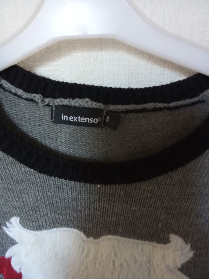 Pull de Noël garçon tissaia 8 ans gris blanc rouge, motif - photo numéro 4