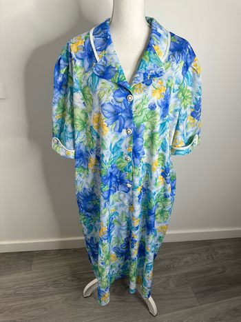 Robe longue à fleurs bleue et multicolore Vintage T58 9XL