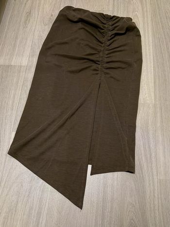 Jupe midi marron drapée asymétrique – Naf Naf – XS – neuf avec étiquette