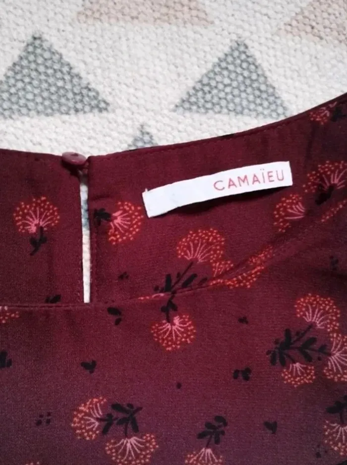 Robe  tunique  -  Bordeaux  fleurie -  Camaïeu  - M  -  Comme Neuve - photo numéro 6