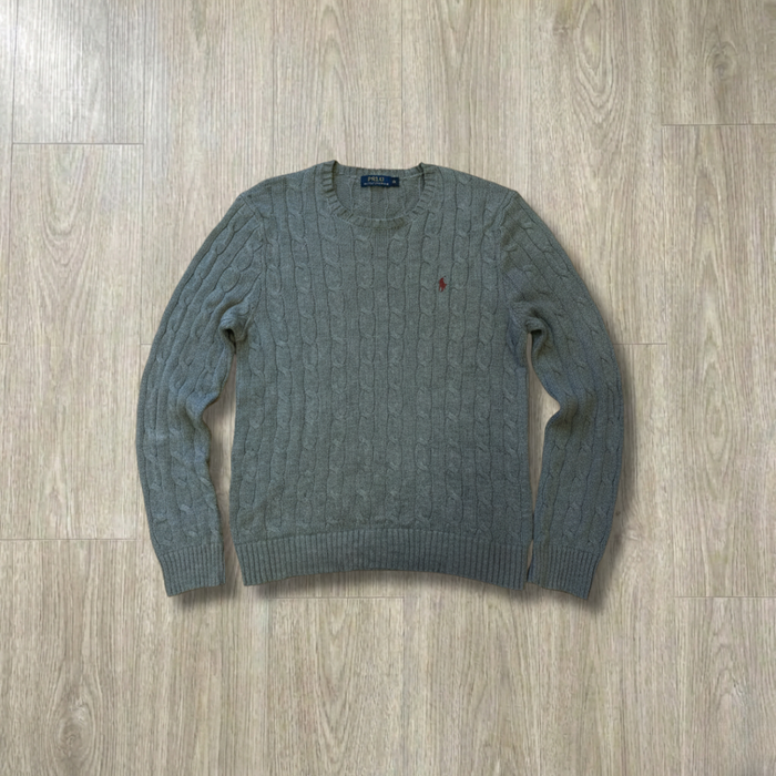 Beau pull Ralph Lauren torsadé - Gris - Taille M - photo numéro 3