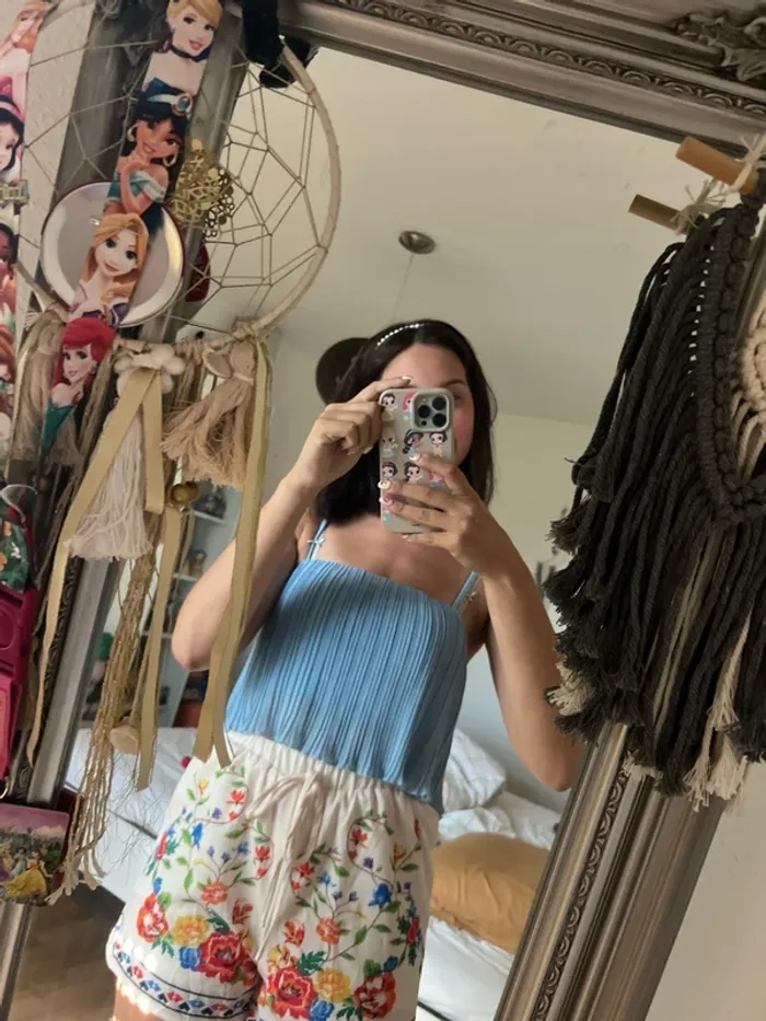 Crop top fluide bleu