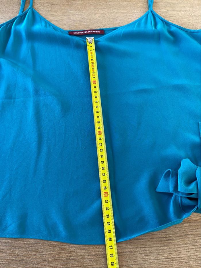 Top neuf fines bretelles en soie bleu turquoise/vert Comptoir des Cotonniers taille 42 - photo numéro 8