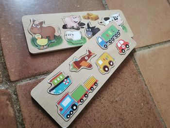Lot de 2 puzzles encastrables en bois transport & animaux