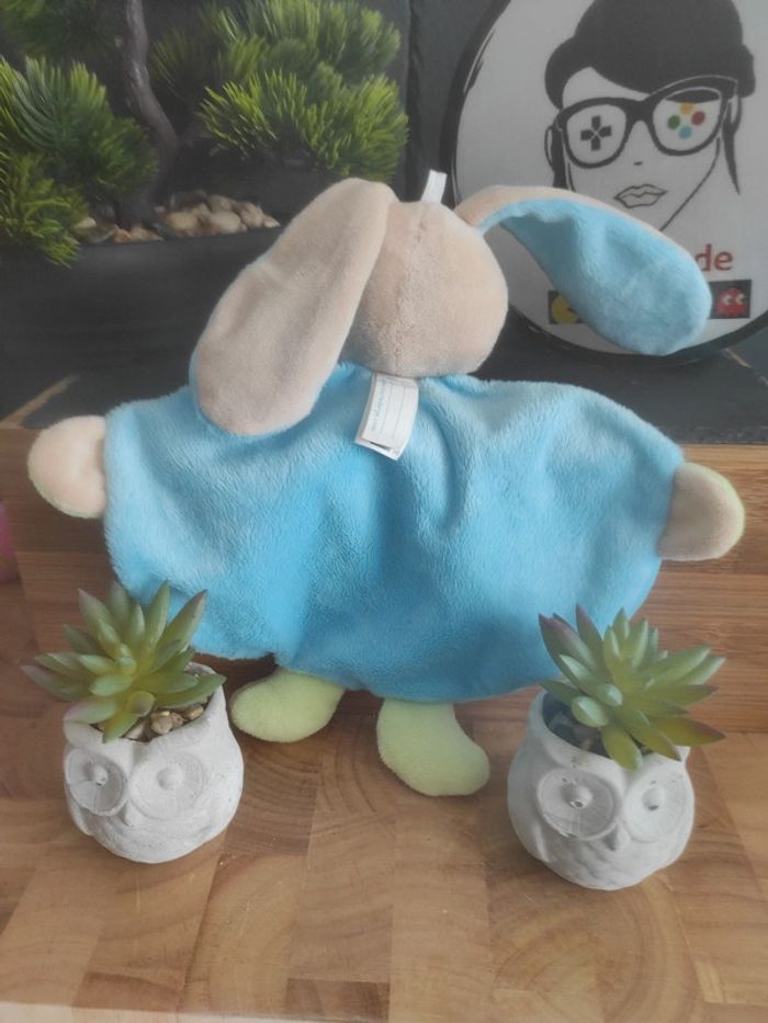 Doudou Knuffel Lapin Sucre D'orge Tortue Bleu Mouchoir Plat #geektradedoudou - photo numéro 3