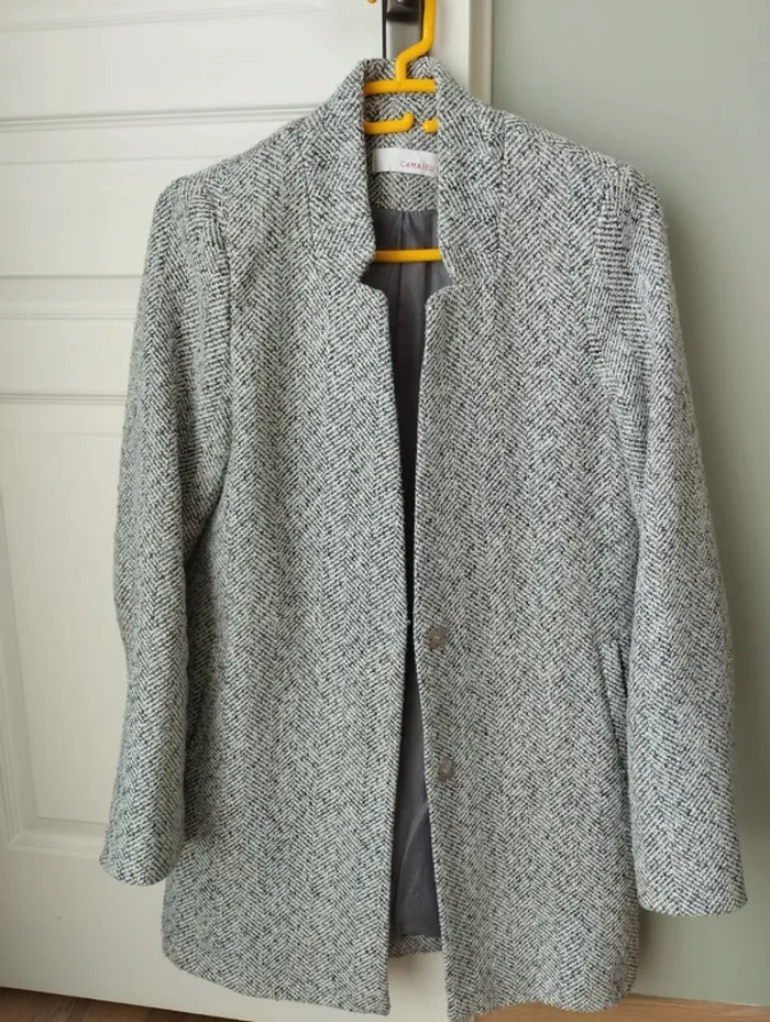 Manteau mi long demi saison en tweed camaïeu XS