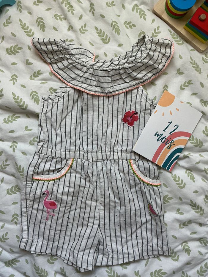 combishort blanc rayé gris 12 mois orchestra - photo numéro 2