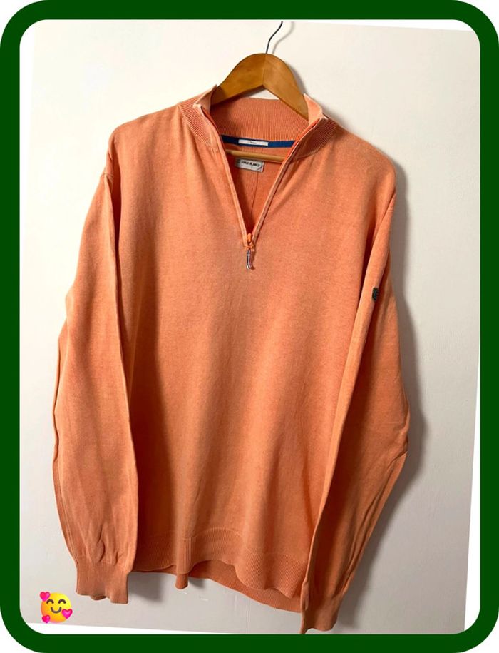 Pull coton zippé Serge Blanco – Homme – Taille XXXL – Orange effet délavé