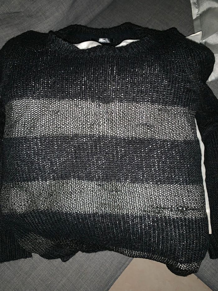 Pull mim noir rayé ajouré - photo numéro 3