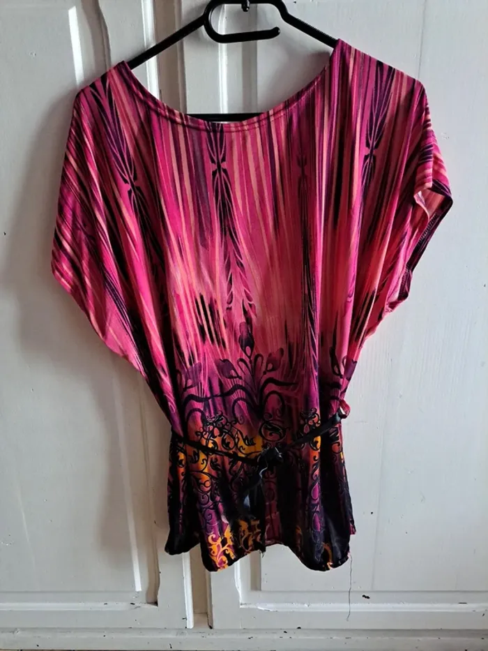 Blouse manche courte rose taille unique - photo numéro 3