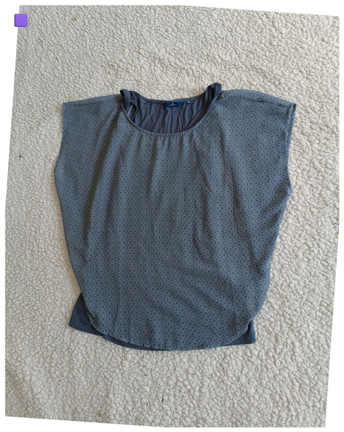 Haut Tom Tailor XS imprimé gris – style bohème décontracté voile leger