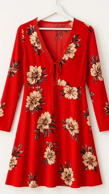 Vestido rojo floral con encaje