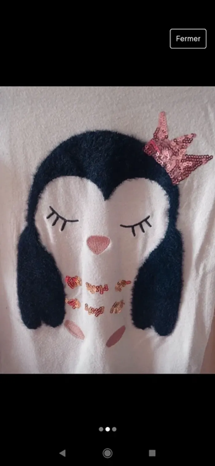 Pull fin en laine blanc avec motif pingouin - photo numéro 2