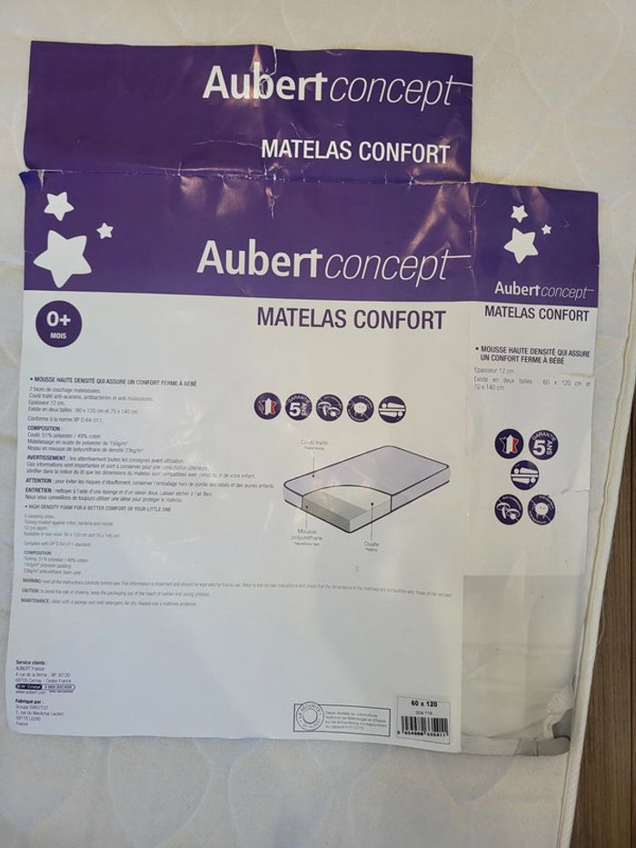 matelas 60 x120 cm aubert concept + alèses + draps housse