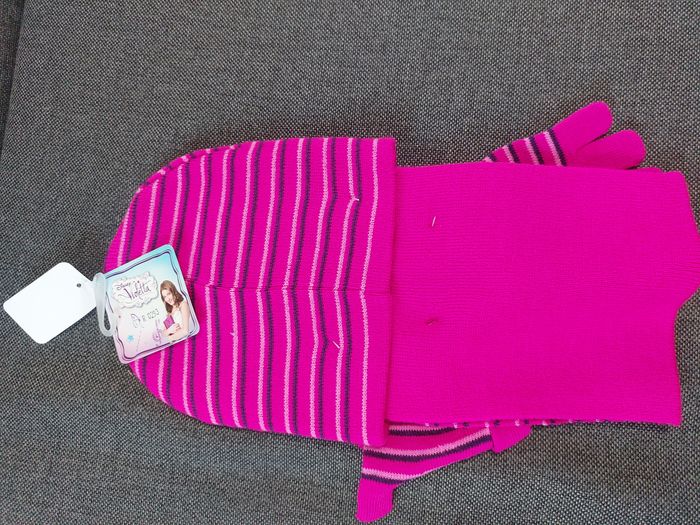 ensemble bonnet gants écharpe violetta rose foncé tu - photo numéro 2