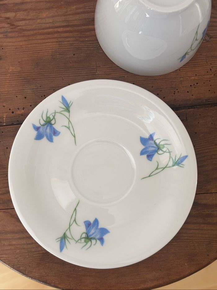 Superbe tasse et sa soucoupe fleurs bleues porcelaine de Limoges Singer - photo numéro 6