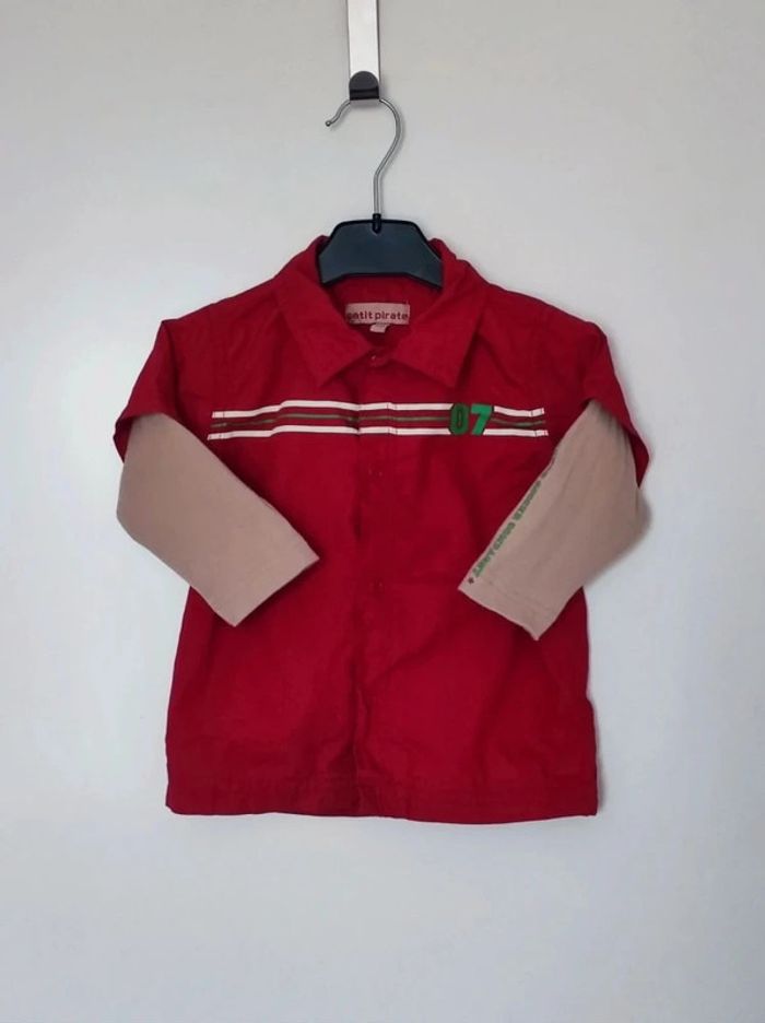 Chemise tee-shirt 2 en 1 rouge bordeaux beige rayure rayé Petit Pirate