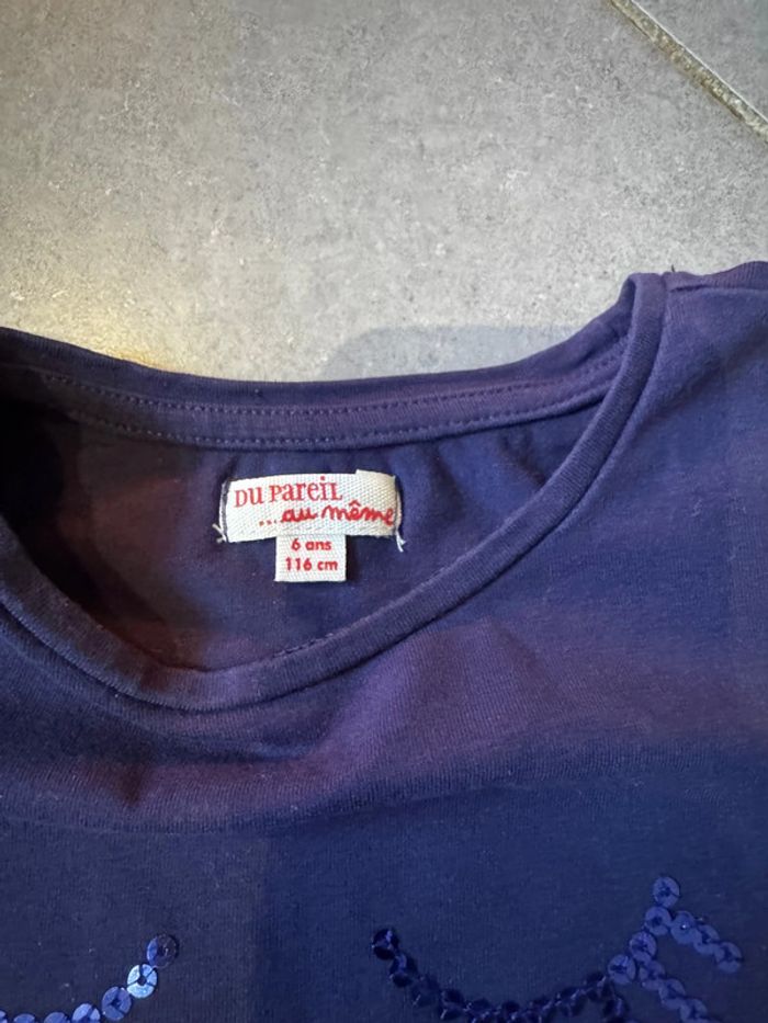 T shirt manches longues à sequins - DPAM - Yeux & Bouche - Bleu marine - 6 ans - photo numéro 2