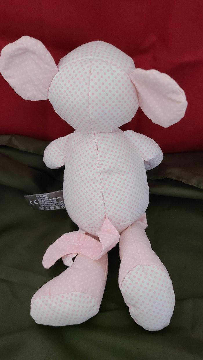 Doudou Souris en tissu blanc rose pois Orchestra 30 cm - photo numéro 4