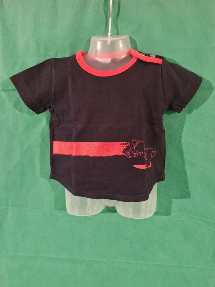T-shirt bébé bleu marine à motif rouge 6 mois (67 cm) Petit Bateau