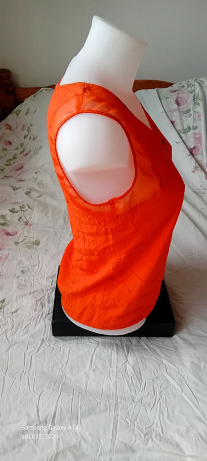 Blouse sans manches bimatiere col V boutonné gaufré orange femme 38 naf naf - photo numéro 4