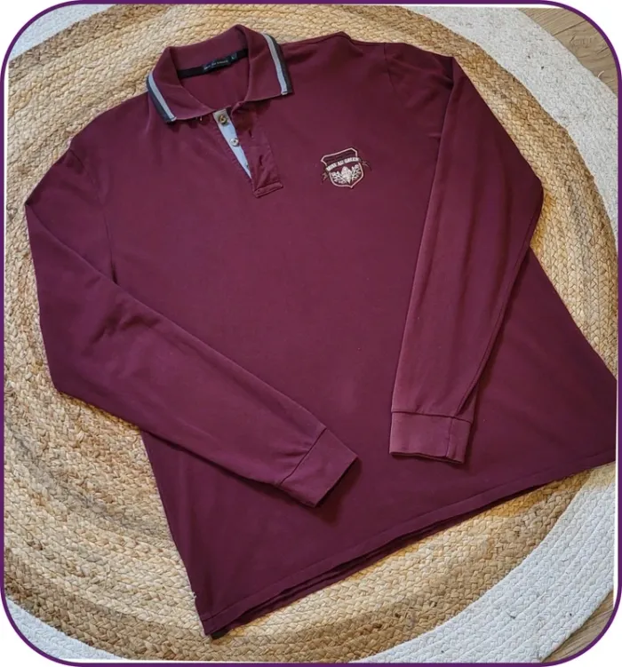 Polo manches longues Mise au Green – Vintage – Homme - Bordeaux - Taille L - Très bon état - photo numéro 2