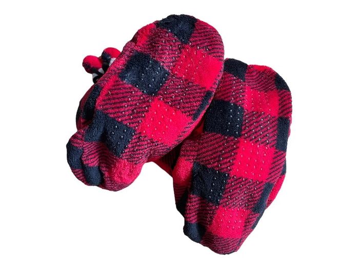 Pantoufles anti dérapante à carreaux noir et rouge - photo numéro 2