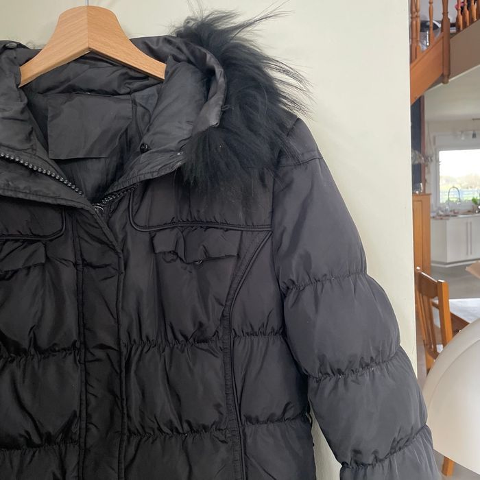 Doudoune noire femme M longue avec fourrure amovible duvet/plume, coupe cintrée, poches zippées V065 - photo numéro 2