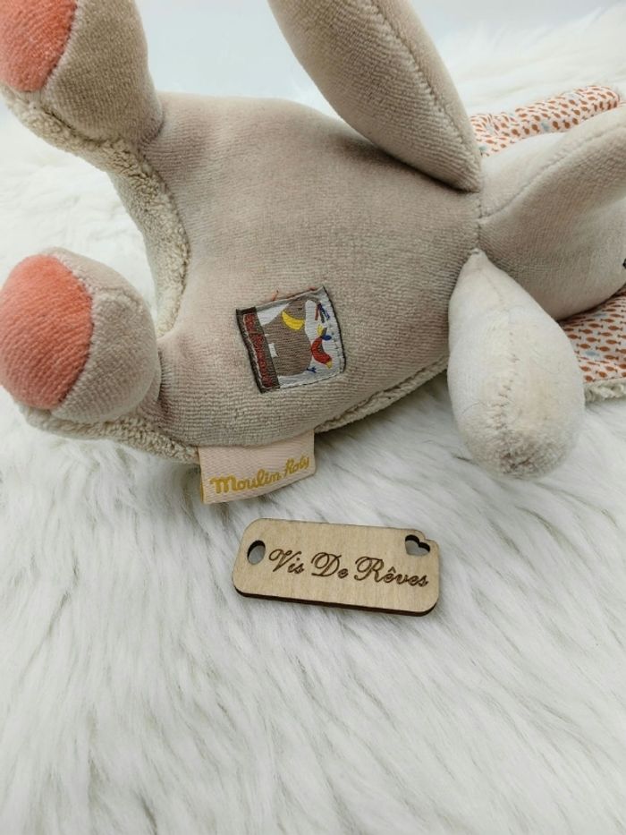 Doudou éléphant Les Papoum Moulin Roty beige et rose - photo numéro 5