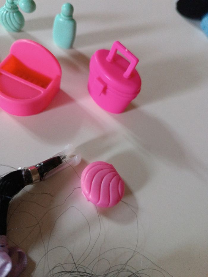 barbie mattel mèche hair cintre brosse mermaid vanity rose pink beauty set flacon bleu blue - photo numéro 6