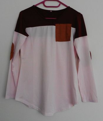 T shirt multicolore manches longues. Empiecement. Polyester. Elasthanne. Taille 38