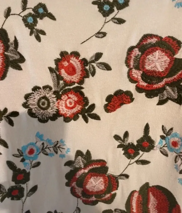 Pull blanc brodé fleuri – RIU Paris – Taille 1 - photo numéro 3