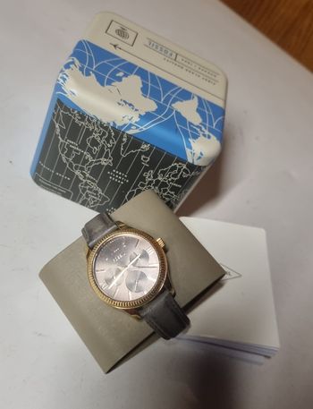 montre fossil bq3764 privateer – chronographe femme cuir marron taupe boîtier doré