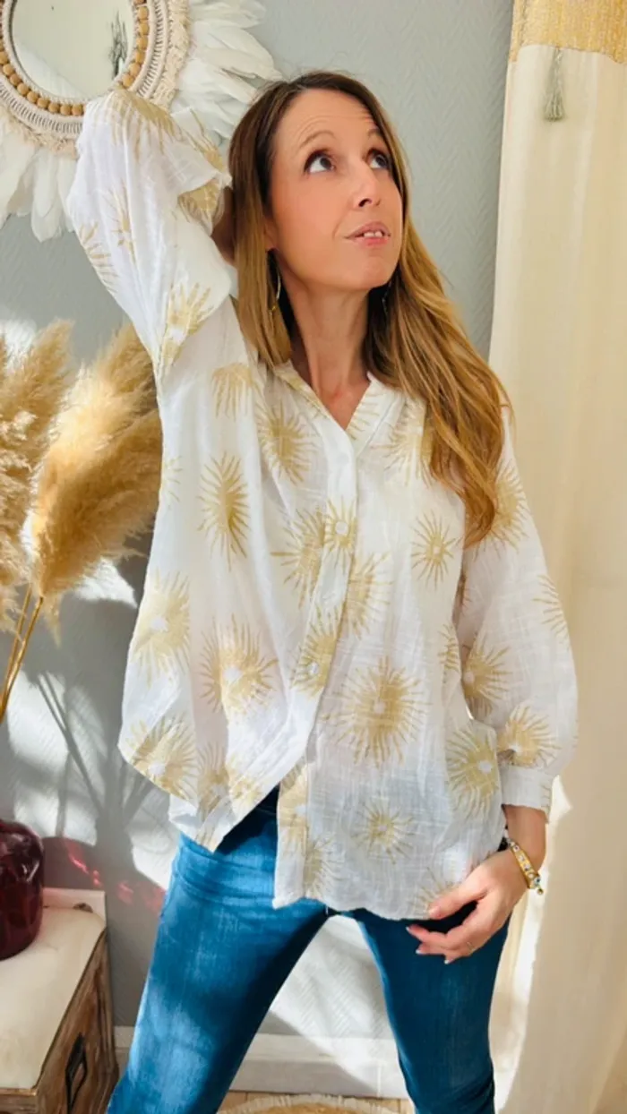 Blouse bohème blanche et motifs dorés Taille unique - photo numéro 5