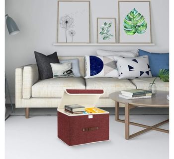 Lot de 3 Boites de Rangement en Tissu avec Couvercle 38x25x25 cm Cm