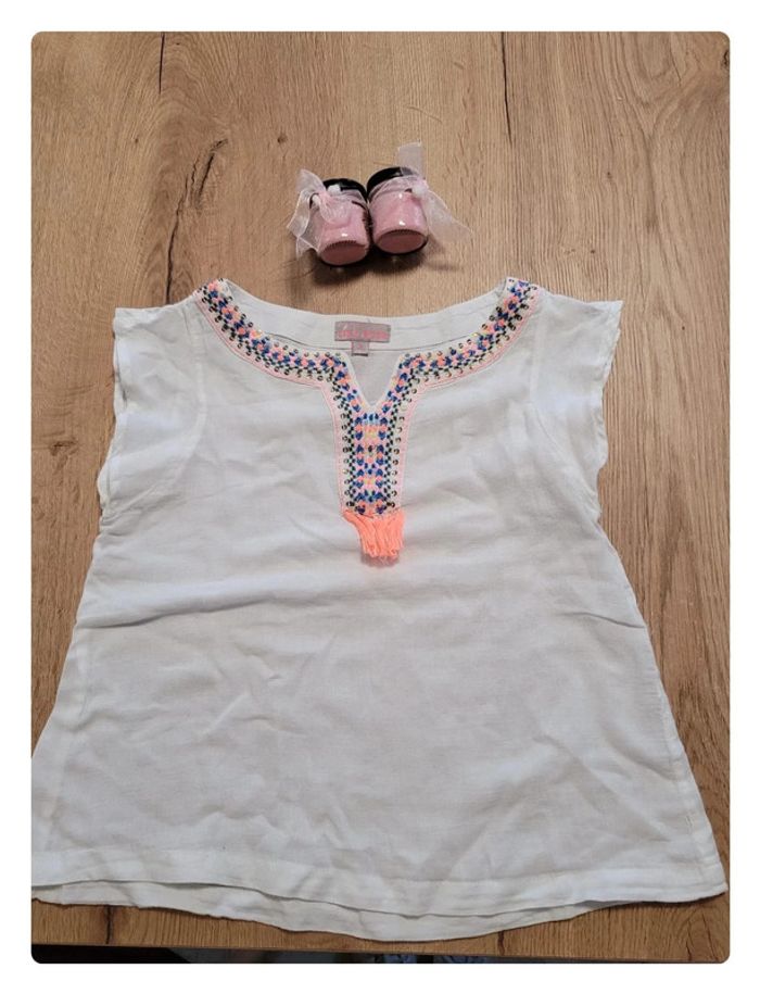 Magnifique petite blouse legere blanche "Lisa rose" taille 8 ans - photo numéro 5