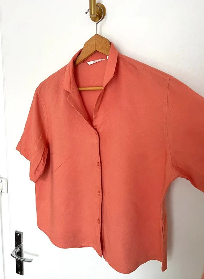 Chemise en lin mélangé orange corail Uniqlo taille L femme - photo numéro 6