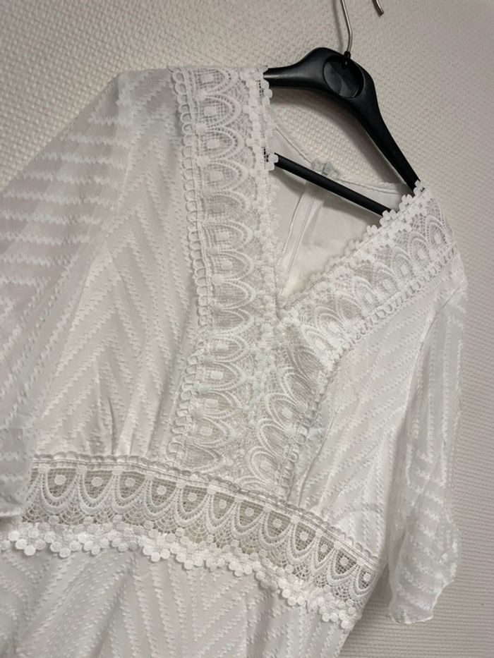 robe blanche dentelle col v taille XL - photo numéro 3