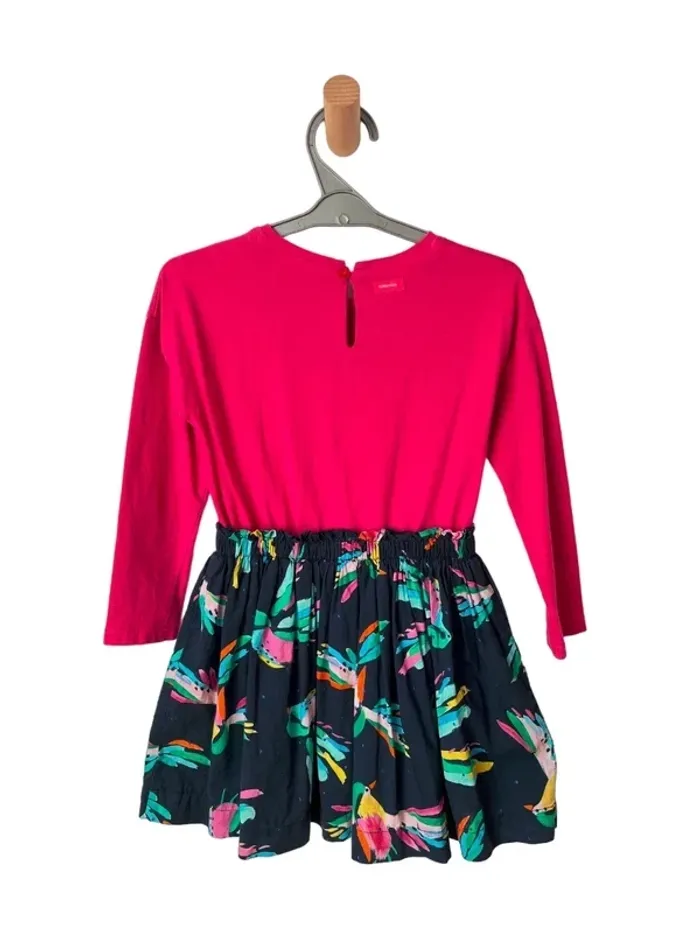 Robe à manches longues fuchsia motif oiseaux - Catimini 4 ans (104cm) - photo numéro 3