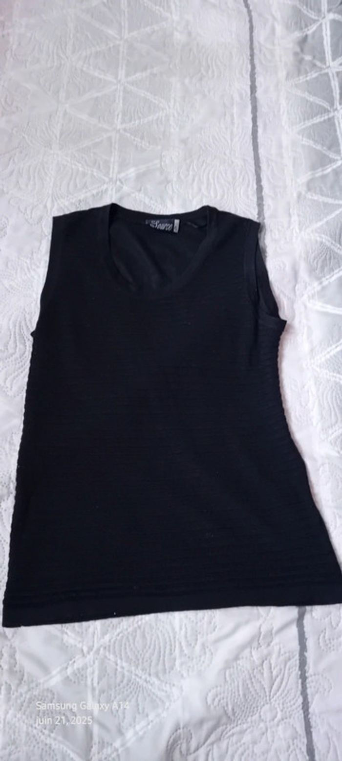 Débardeur long aspect laine avec rayures col rond noir femme M source - photo numéro 13